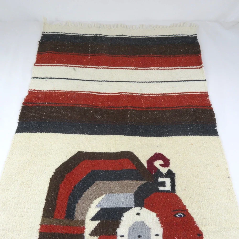 Mexican Style Woven Rug Wall Hanging- Aztec Chief Warrior 25 X 62 Vintage